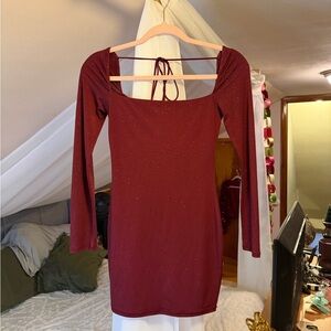 Lucy in the Sky Sparkling Maroon Long Sleeve Dress